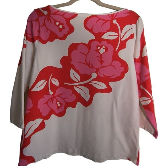 Talbots 3/4 Sleeve Tee Wmn's Plus Sx X White Red Pink Floral Boat Neck Pullover - Picture 4 of 13